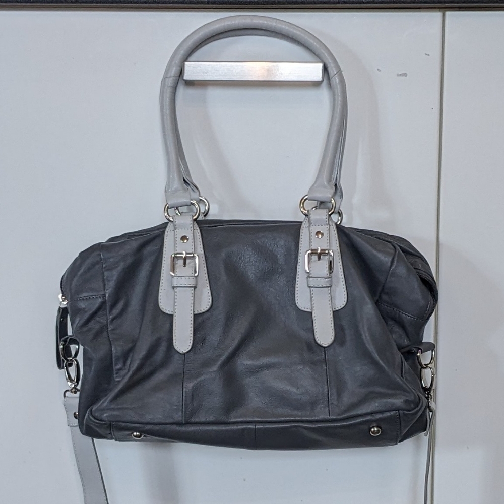 Nina Raye Lamb Leather Chic Sporty Super Mini Duffle Crossbody Satchel Gray